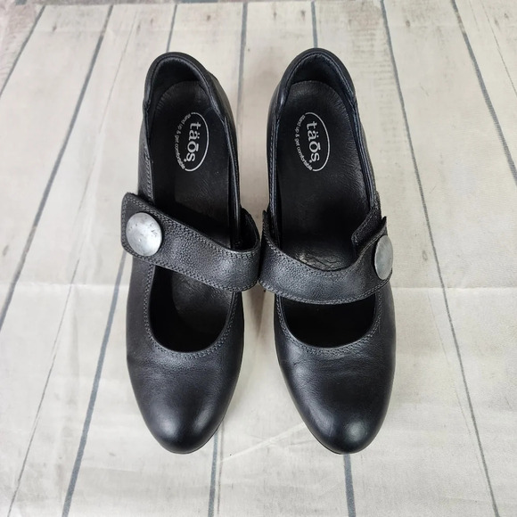 Taos  Black Leather Mary Jane Shoes Stacked Heel Size 41 - Picture 8 of 16